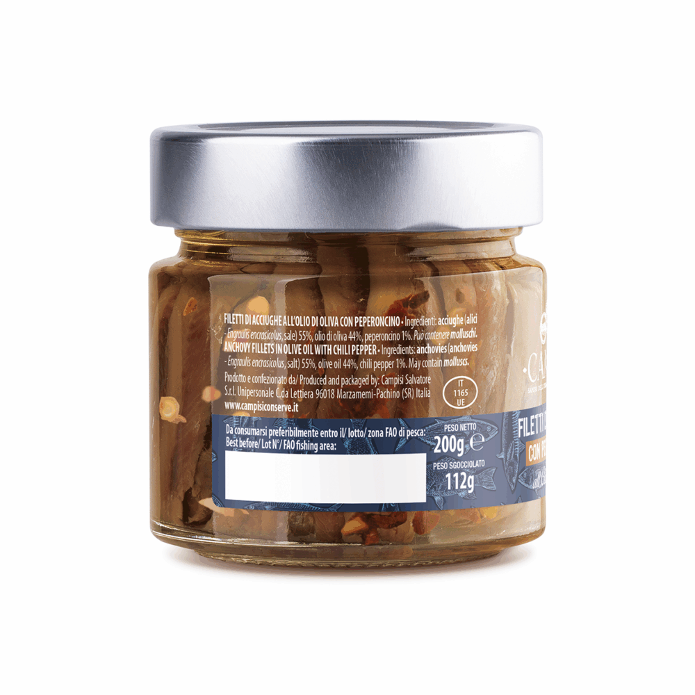 Filetti di acciughe in olio d'oliva con peperoncino 200g. - immagine 2