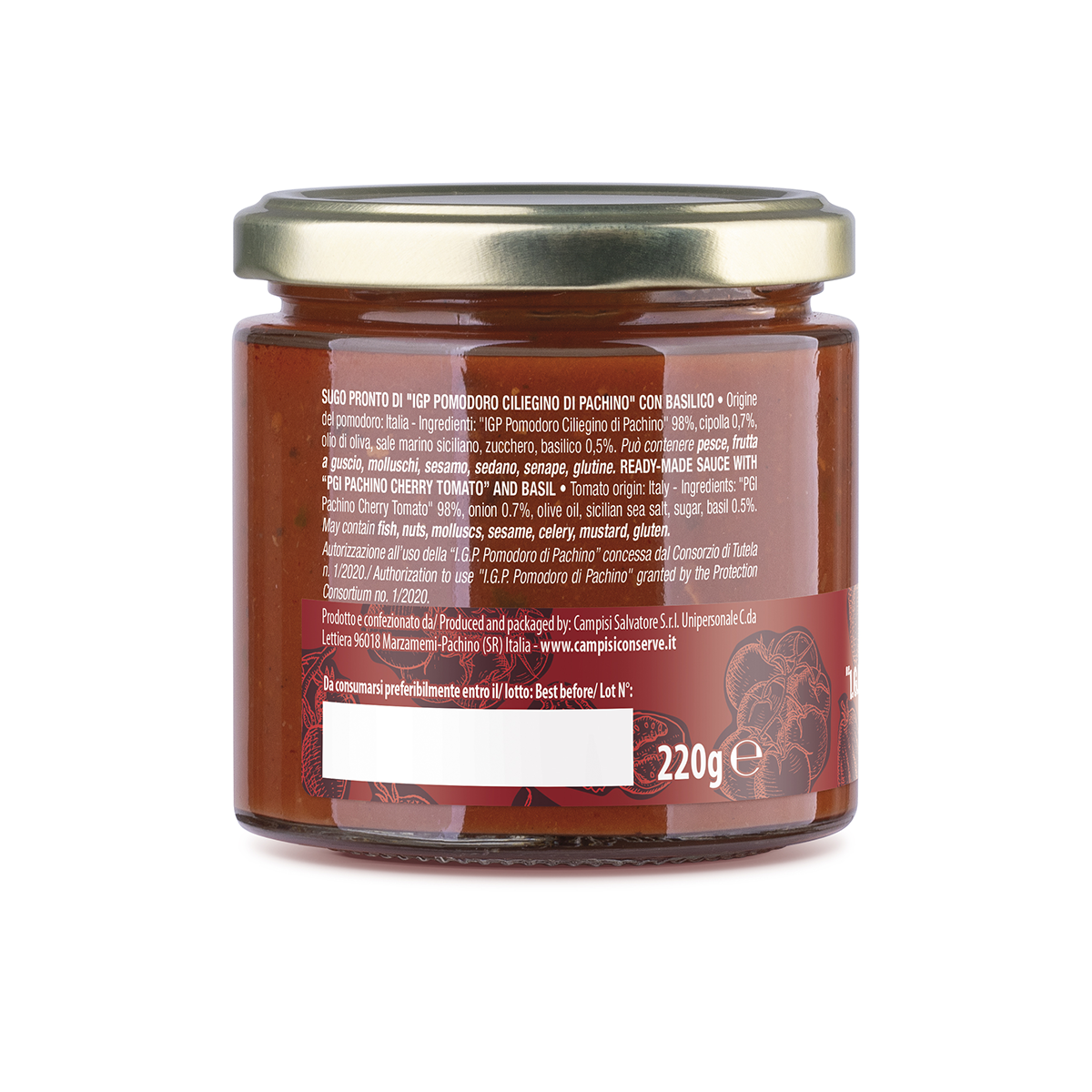 Sugo di pomodoro ciliegino di Pachino igp con basilico 220 g. - immagine 3