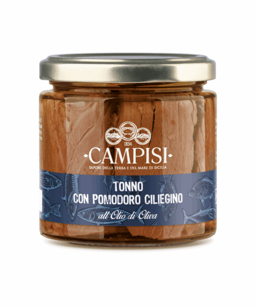 Tonno con pomodoro ciliegino in olio d'oliva 220g.