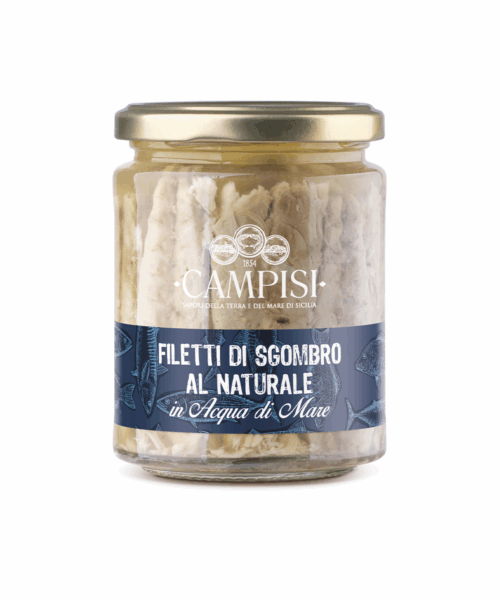 Filetti di sgombro al naturale all'acqua di mare 300g.